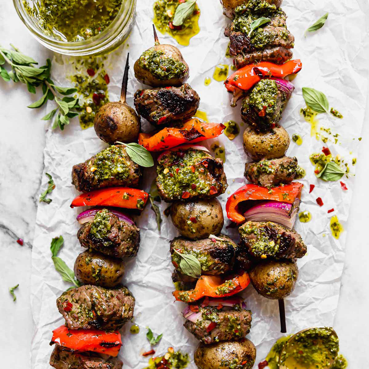 Whole30 Chimichurri Steak & Potato Kabobs - Pre