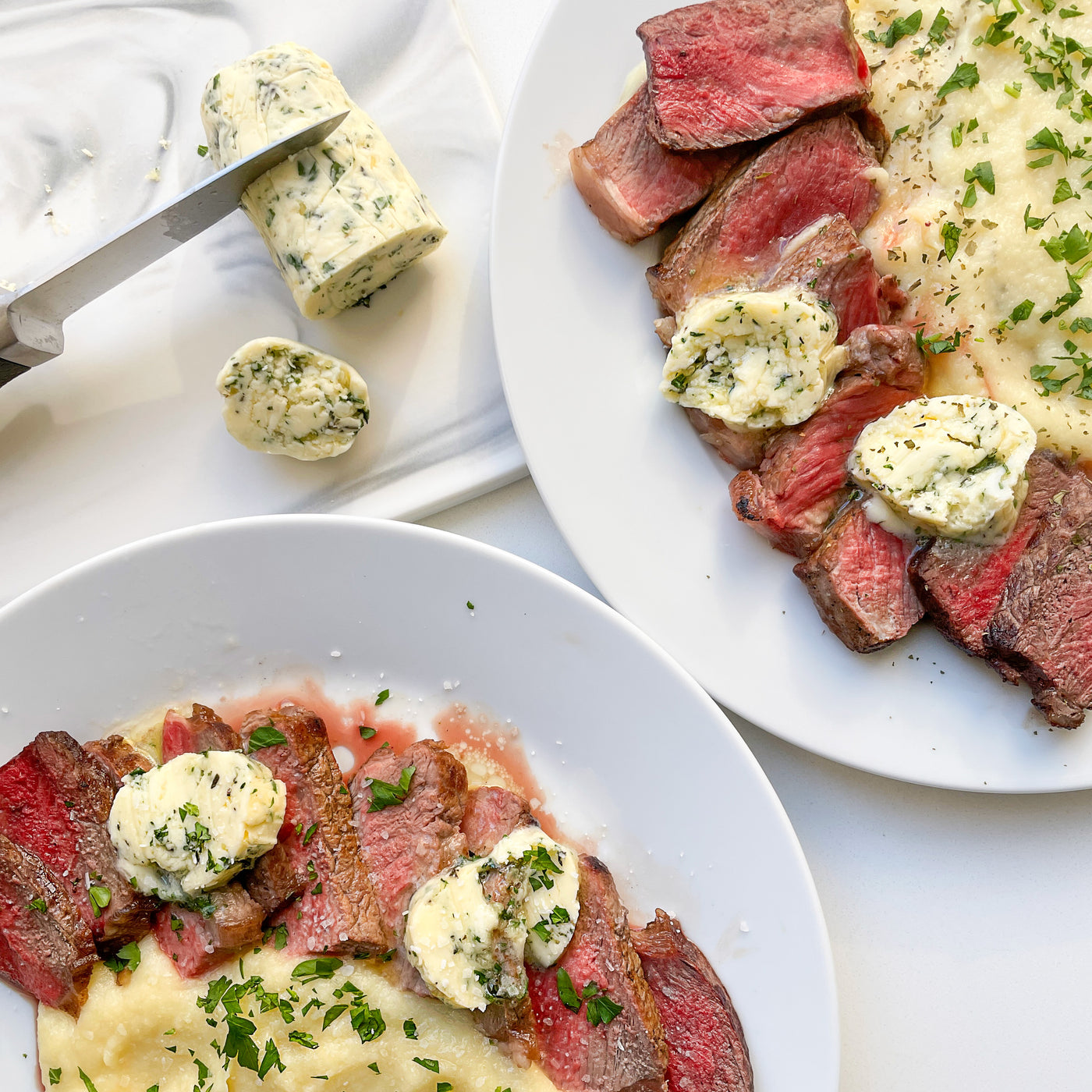 Garlic Herb Compound Butter with New York Strip Steak - Pre