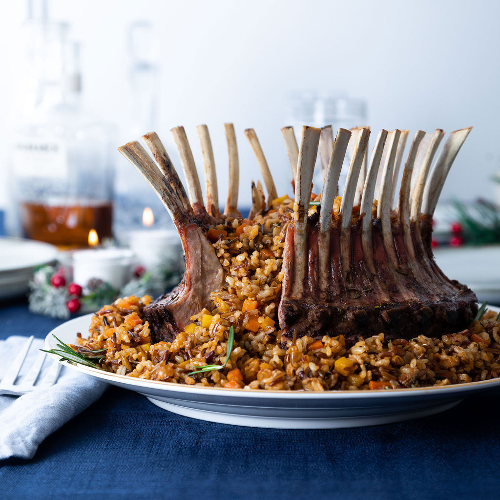 Pomegranate Glazed Lamb Rack with Wild Rice Pilaf